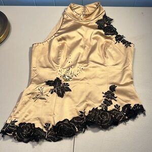 Adrianna Papell Gold and Black Evening essentials sleeveless high neck Vtg y2K M